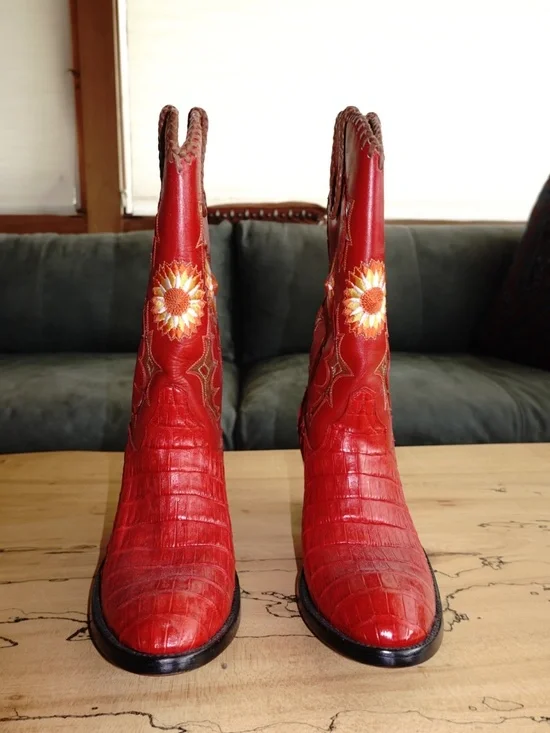 Frye Jennifer Estes Crocodile Western Boots Women 8B Red Exotic Cowboy Boot - Picture 3 of 14